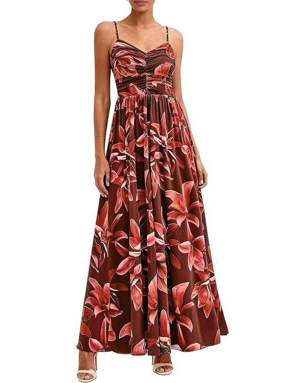 PRETTYGARDEN Women's Floral Maxi Dress Summer Outfits 2026 Spaghetti Strap Flowy Long Sundress Be... | Amazon (US)