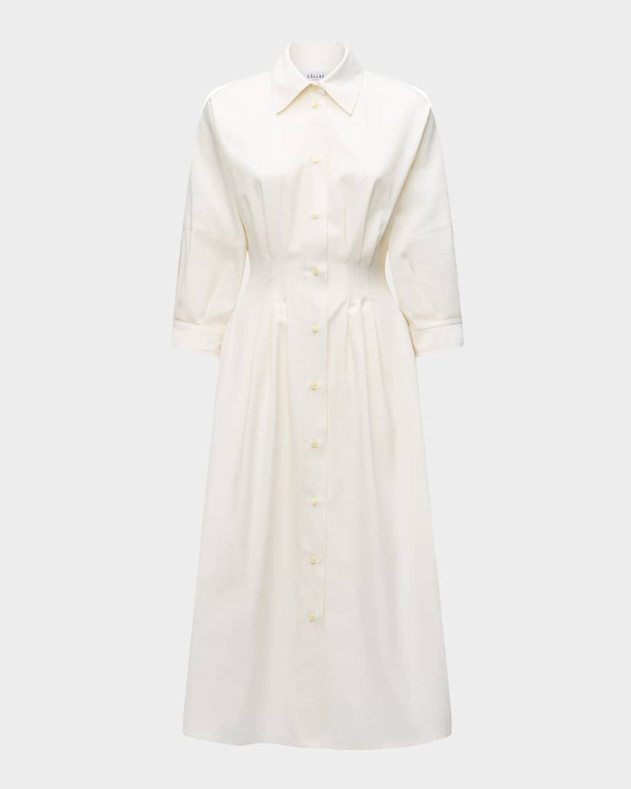 Anais Pleated Cotton Midi Shirtdress | Neiman Marcus