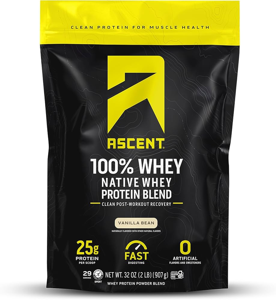 Ascent 100% Whey Protein Powder - Post Workout Whey Protein Isolate, Zero Artificial Flavors & Sw... | Amazon (US)