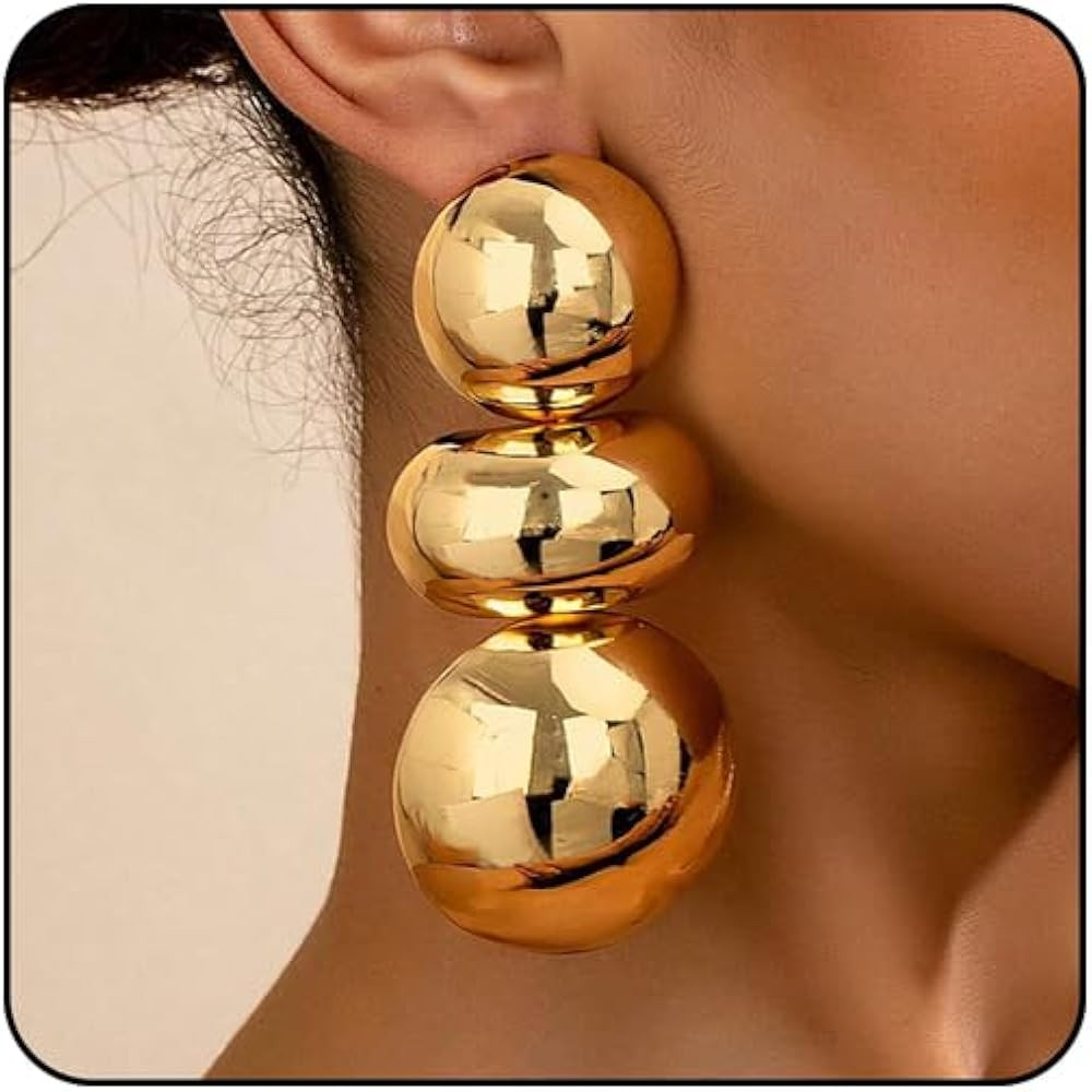 Chunky Gold Ball Earrings,Large Hoop Earrings for Women Trendy Chunky Earring Dainty Big Hoops Th... | Amazon (US)