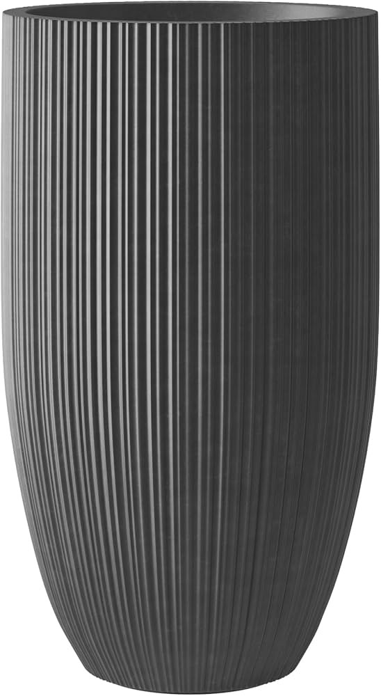 24 Inch Tall Concrete Planter, Large Garden Pot with Drainage Hole for Outdoor and Indoor Use on Patio or Porch, Sculpted Black | Amazon (US)