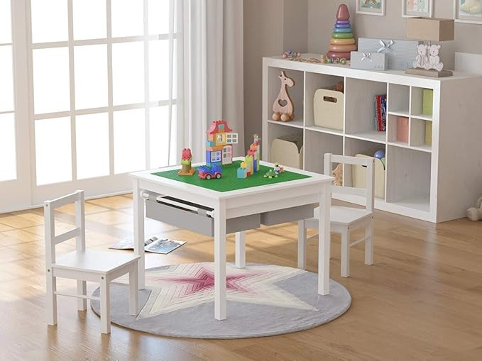 UTEX Wooden 2 in 1 Kids Construction Play Table and 2 Chairs Set with Storage Drawers, and Built ... | Amazon (US)