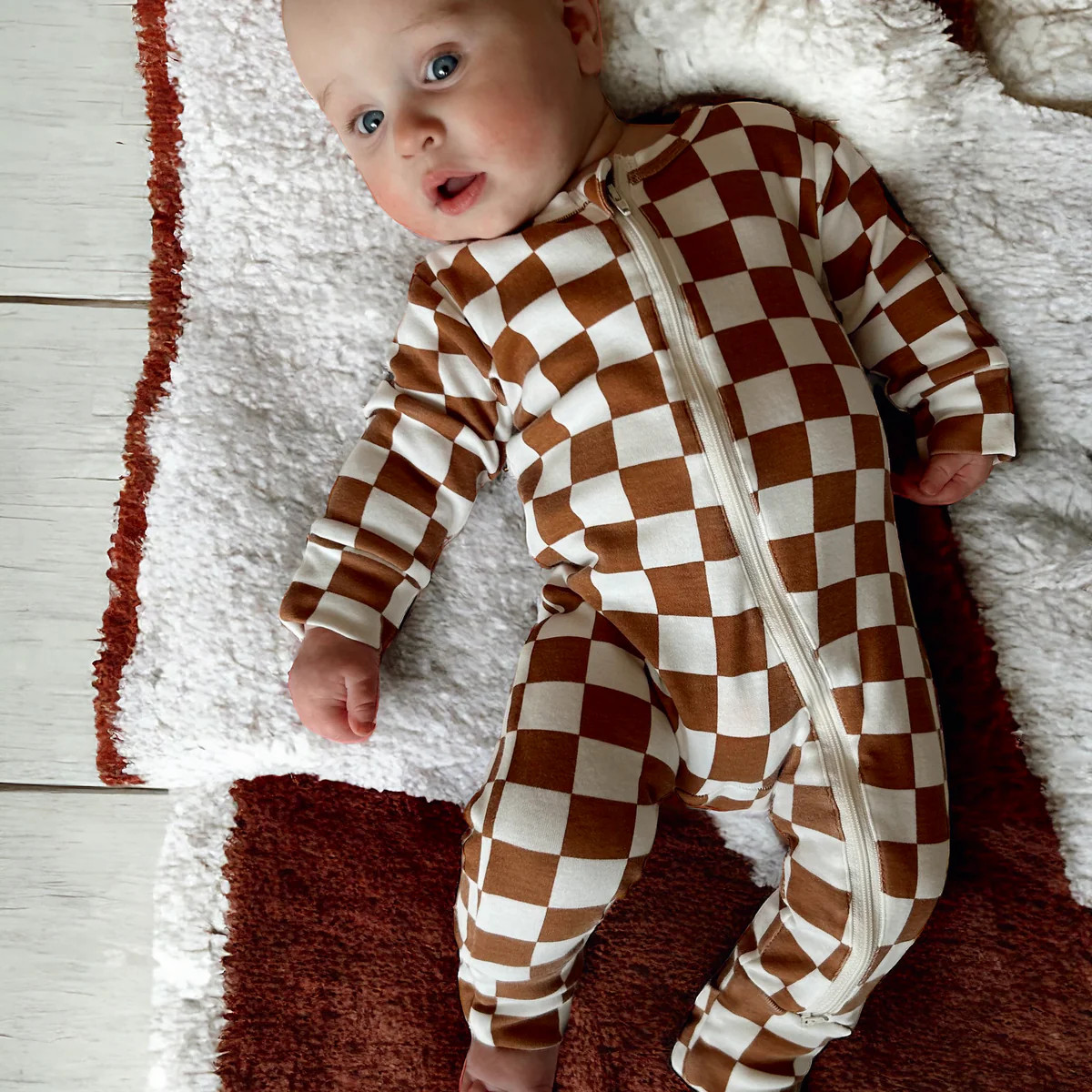 Stracciatella Checkerboard / Organic 2-Way Zip Romper | SpearmintLOVE