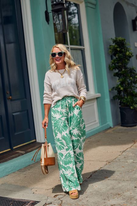 I love these linen blend pants for spring! Pair with a tank or tee, or any of these Madeline beach sweaters. They run long, so tall girls will love them! Code SUGARPLUM10 🥳 Bucket bag included in the code, too!

#LTKover40