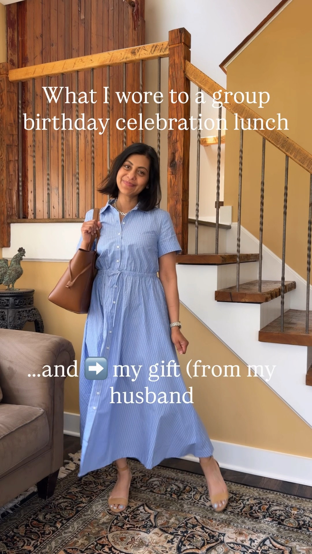 What I wore to celebrate birthdays with friends including a gift from my husband that I've been wearing on repeat! My dress is my usual size 4. 💙 Nipa 


#jcrew #shirtdress #fashionover50 #maxidress

#LTKOver40 #LTKootd #LTKSaleAlert
