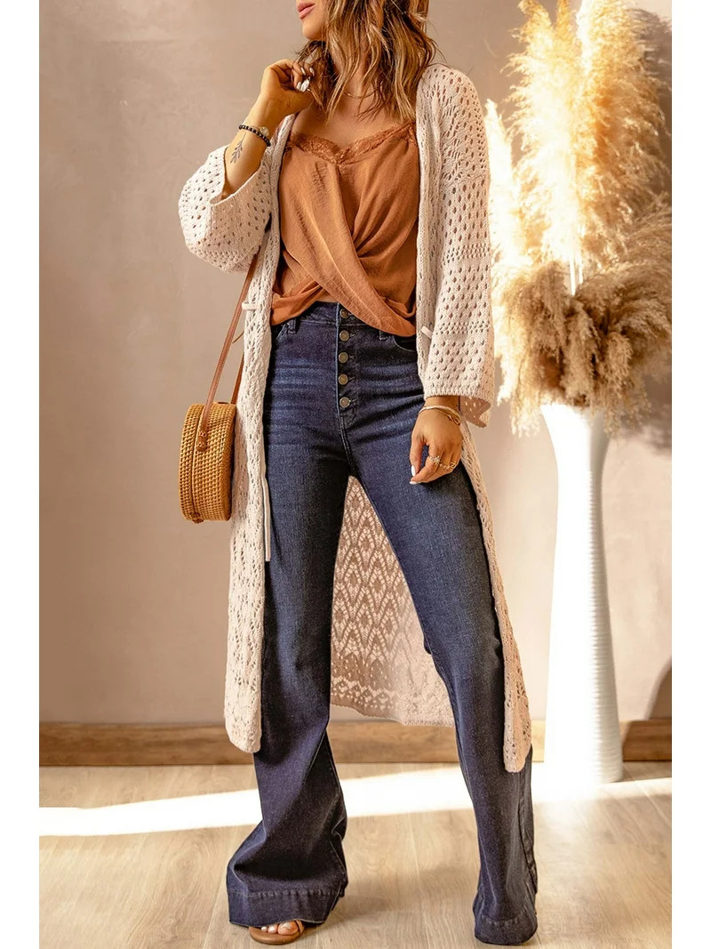 Dropped Shoulder Long Sleeve Crochet Duster Cardigan | Walmart (US)