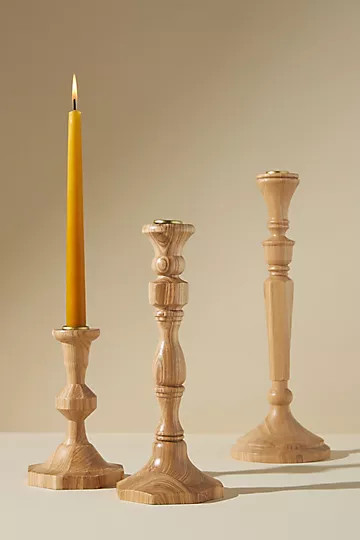 Aria Wooden Taper Candlestick | Anthropologie (US)