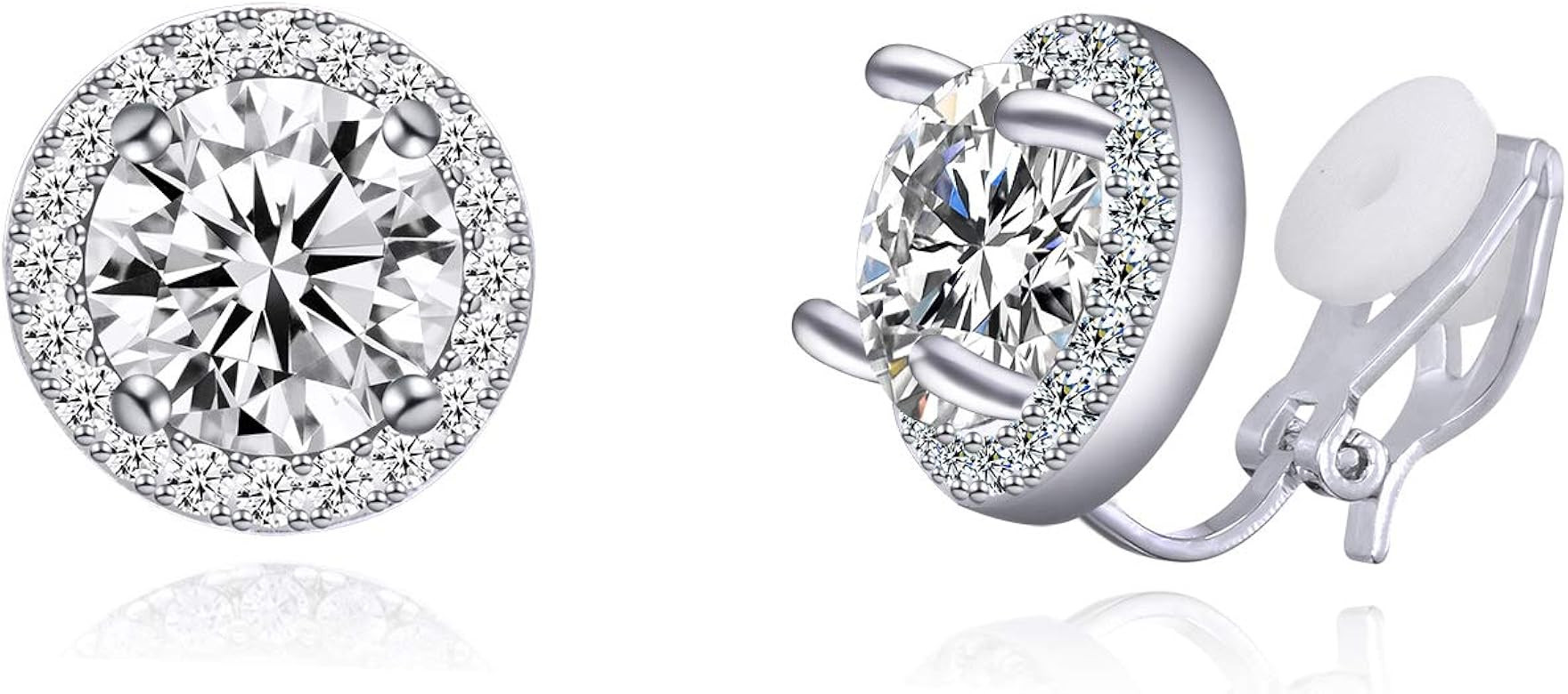YOQUCOL Bright 8MM,10MM Cubic Zirconia Crystal Clip On Stud Round Non-Pierced,Pierced Earrings Fo... | Amazon (US)