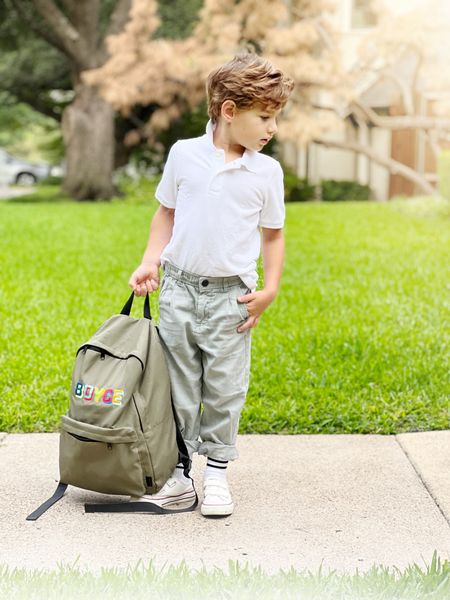 Happy first day of school to Boyce!
These are the inexpensive shirts that I live for the boys- so bought a ton so we can always weed out the ones that are stained. 
These socks are just SO cute and I have ordered a million of them for this year- such a classic look. 
We took a basic solid backpack and had it embroidered and it’s adorable. 

#LTKSeasonal #LTKunder50 #LTKkids