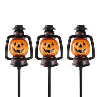 Northlight 16.5 in. Flickering Pumpkin Halloween Pathway Lantern Markers (Set of 3) 33406607 - Th... | The Home Depot