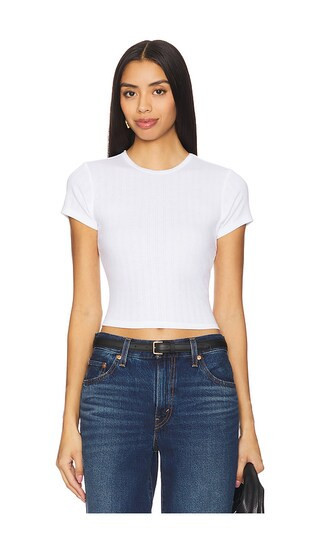 Good American Cotton Pointelle Baby Tee in White. - size XL | Revolve Clothing (Global)
