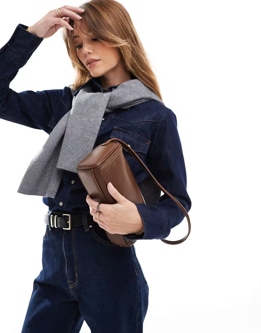 ASOS DESIGN shoulder bag with boxy raised edge detail in brown | ASOS (Global)