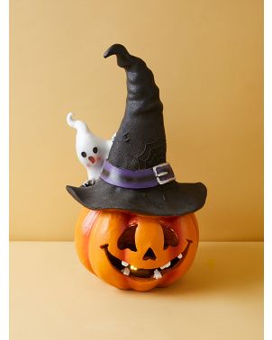18in Led Light Up Pumpkin With Witch Hat | HomeGoods