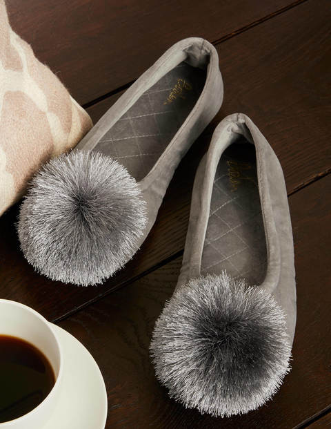 Pompom Slippers - Grey | Boden UK | Boden (UK & IE)