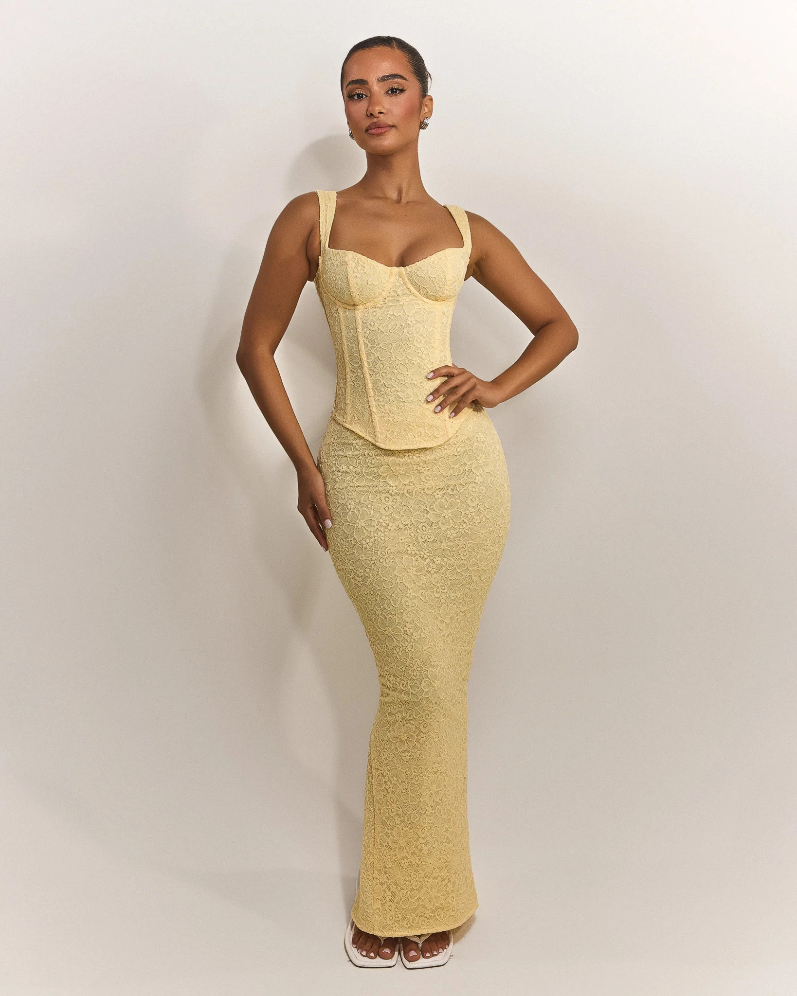 The Cinched Lace Corset Maxi Set in Yellow | Mars The Label