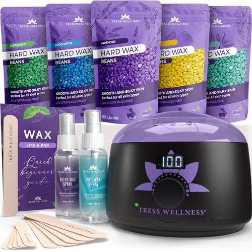 Tress Wellness Waxing Kit for Brazilian Wax - Easy to Use - For Sensitive Skin - Digital Display, Black Purple Flower | Amazon (US)