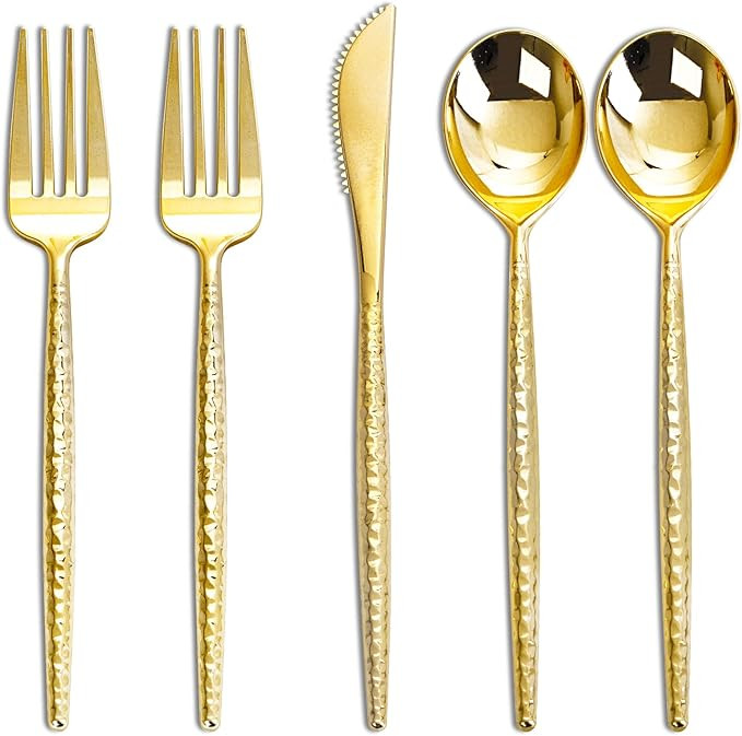 Rubtlamp 90Pcs Thanksgiving Gold Plastic Silverware, Gold Disposable Thanksgiving Utensils, Hamme... | Amazon (US)