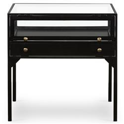 Katren Industrial Loft Black Metal Rim Clear Glass Top Square End Table | Kathy Kuo Home