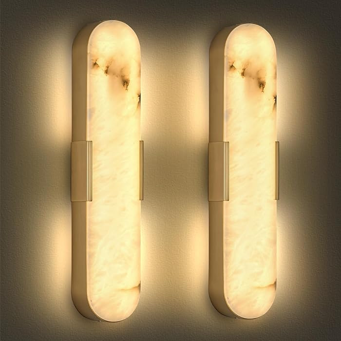 Alabaster Wall Sconces, 20 in Wall Sconces Set of Two, LED Wall Sconce Indoor Modern Bathroom Nat... | Amazon (US)