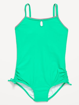 Embroidered Side-Ruched One-Piece Swimsuit for Girls | Old Navy (US)
