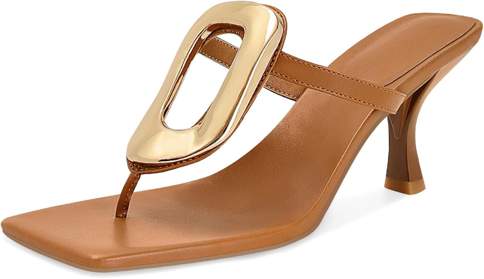 Metal Flip Flop Heels Sandals for Women Slip on Thong Sandals Kitten Heels Beach Dressy Casual Fa... | Amazon (US)