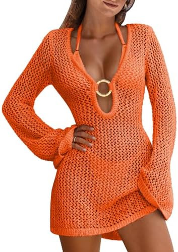 ANRABESS Women Beach Crochet Cover Ups Summer Knit Swimwear Mesh Bathing Suit Hollow Out Dress 20... | Amazon (US)