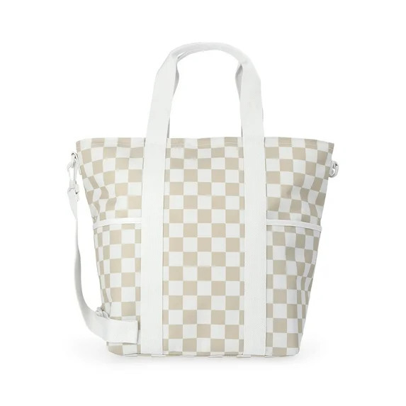 No Boundaries Women's Beach Insulated Tote Bag, Tan Checker | Walmart (US)