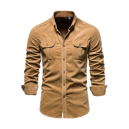 Avamo Mens Solid Corduroy Button Down Shirt Casual Jacket Long Sleeve | Walmart (US)