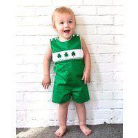 Shamrock Smocked Shortall in Solid Green - St. Patrick's Day Jon Jon, Vintage Style, Matching Sibling Outfit Available 333 A | Etsy (US)