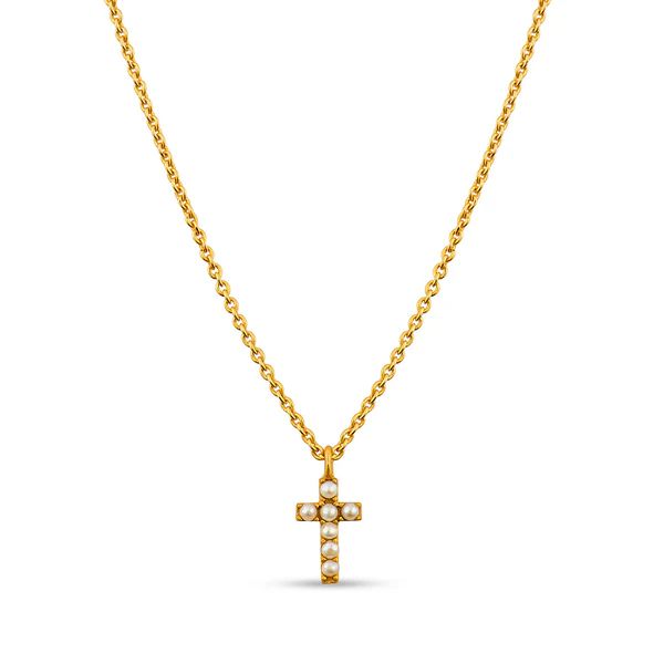 Dainty Pearl Cross Necklace | Christina Greene 