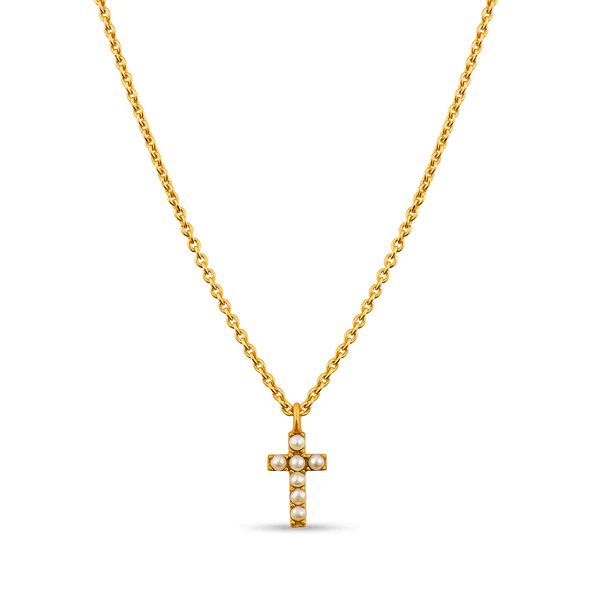 Dainty Pearl Cross Necklace | Christina Greene 