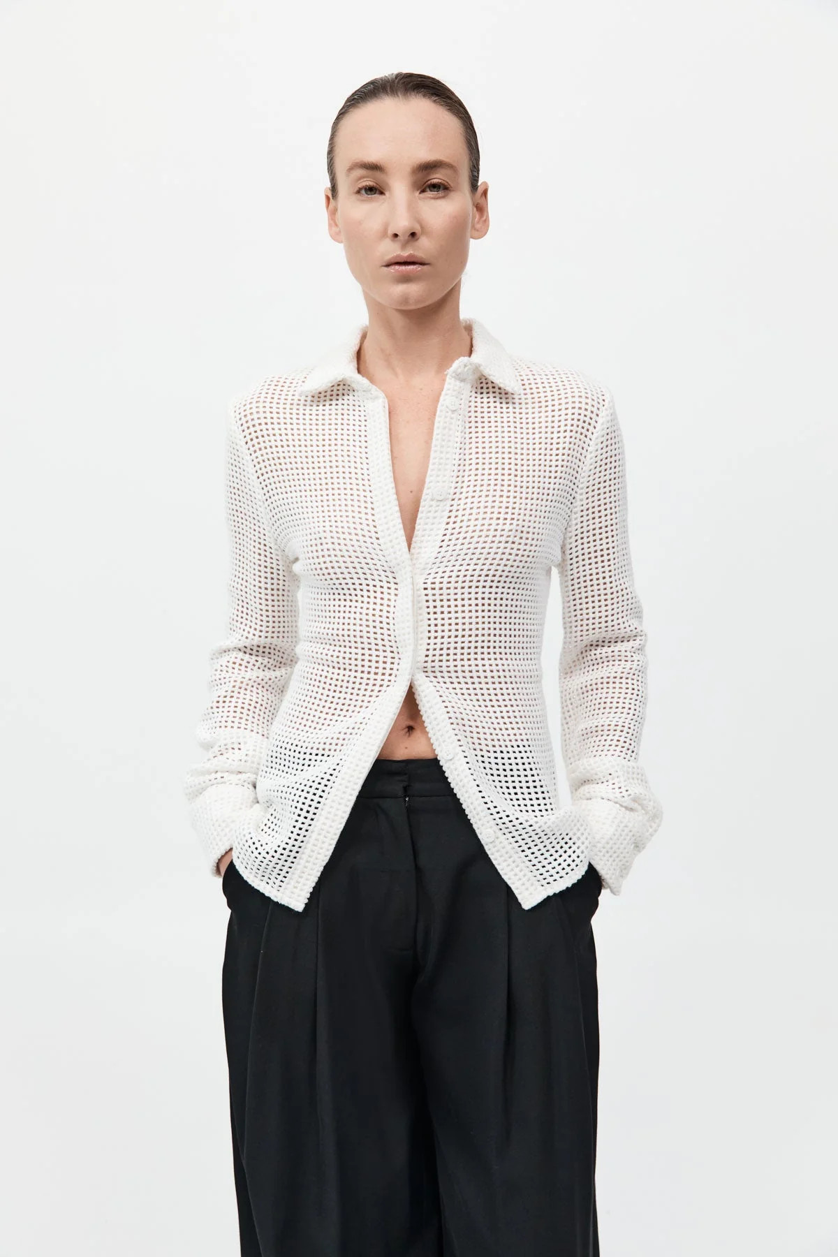 Fitted Cotton Grid Shirt - White | St. Agni (US, UK, EU)