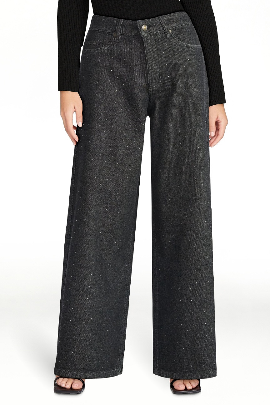 Scoop Women’s and Women’s Plus Rhinestone Embellished Wide Leg Jeans, Sizes 0-26W | Walmart (US)