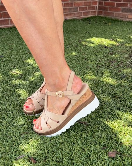 Comfortable wedge sandals.  The footbed is padded and the white sole make it so comfortable.  I could stand or walk all day in them.  Available in 5colors.  Use SAS10 for 10% off.  Run true to size, wearing a size 5.
#ltkpetite #petite

#LTKstyletip #LTKSeasonal #LTKtravel