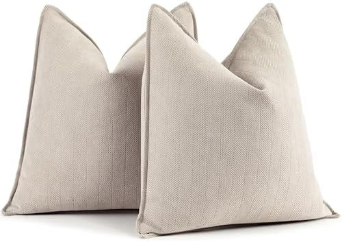 ZWJD Beige Pillow Covers 24x24 Set of 2 Chenille Throw Pillow Covers with Elegant Design Soft and... | Amazon (US)