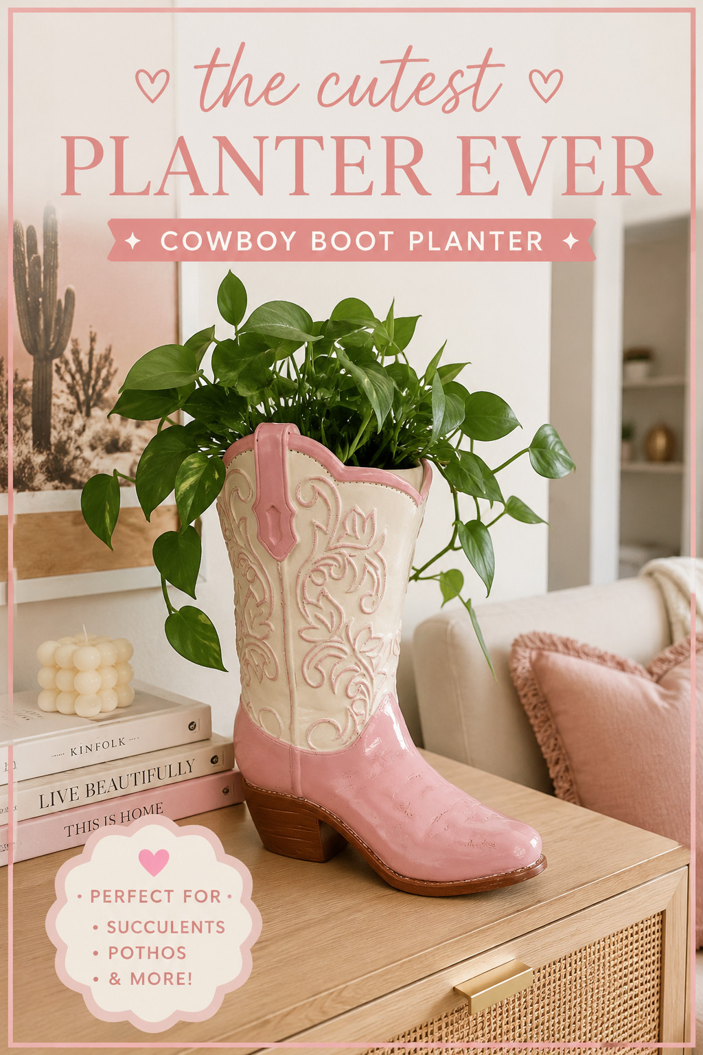 Pink Cowboy Boot Planter 🌵🩷

Add a little western charm to your plant collection with this adorable pink cowboy boot planter! Perfect for pothos, succulents and your favorite small plants, it makes a fun statement piece for shelves, bedrooms, offices or western-inspired home decor. A cute gift idea for plant lovers and cowgirl decor fans!

#CowboyBootPlanter #PinkPlanter #WesternDecor #CowgirlDecor #PlantDecor #CutePlanter #UniquePlanter #SucculentPlanter #Pothos #PlantLovers #WesternHomeDecor #CowboyBootDecor #PinkDecor #PlantGift #HomeDecor #SparkDazzle