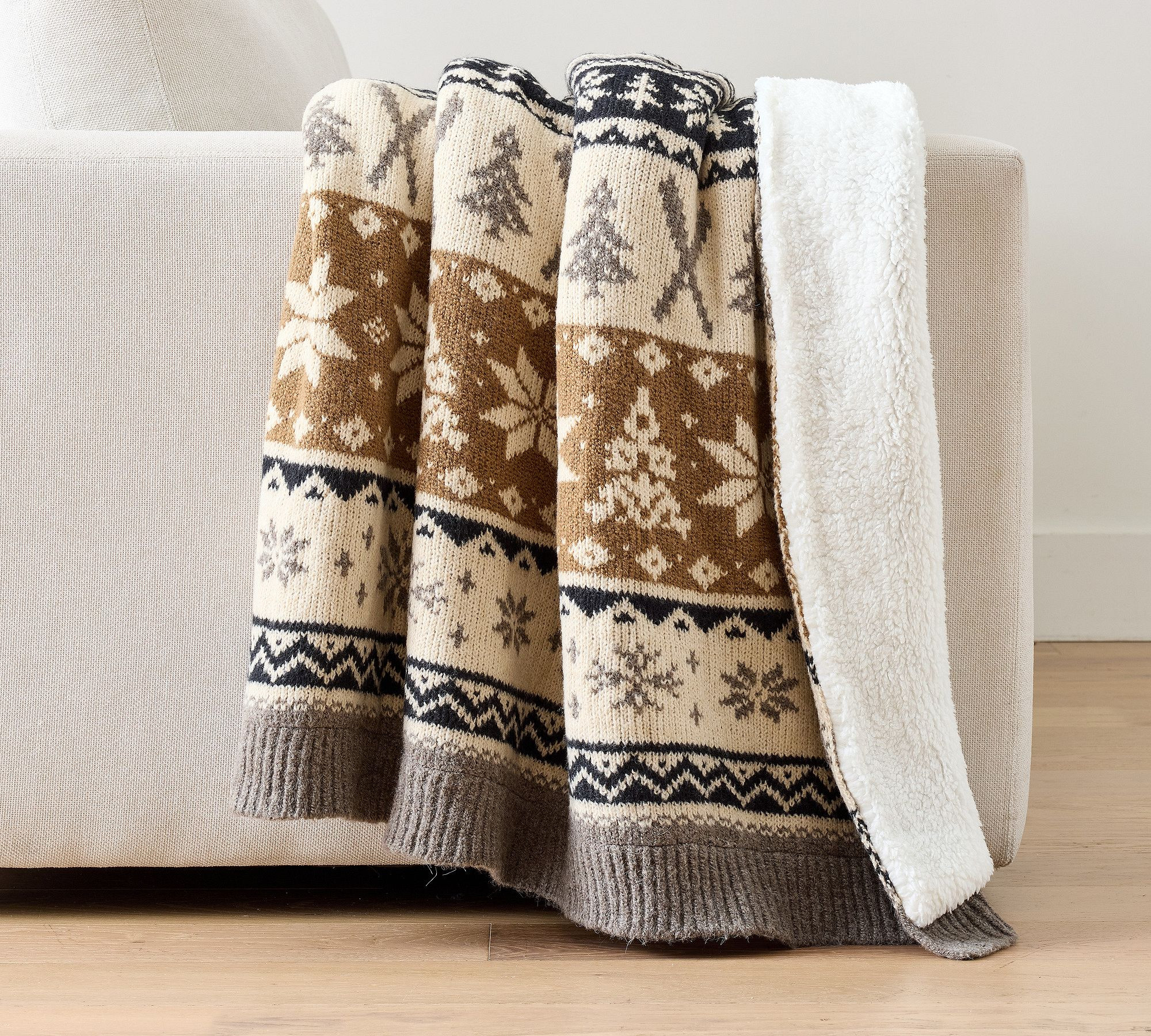 Ski Lodge Fair Isle Faux Faux Fur Back Throw​ | Pottery Barn (US)
