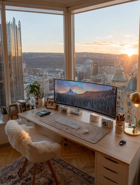 The simplicity of this home office desk setup is elevated by one key piece: an ultra-wide monitor. A wide screen instantly upgrades productivity, reduces clutter, and creates a focused, intentional workspace. Pair it with a clean-lined desk, a comfortable chair, and a soft-glow desk lamp for balance.

You don’t need a dramatic setup or bold accessories. Just a few well-chosen office essentials make a big difference. A spacious desk surface, proper lighting, and an ultra-wide screen turn your workspace from “just a desk” into a place that inspires focus, clarity, and creativity.

A city view is a bonus — but this modern work-from-home setup works beautifully in any corner of your home. Because productivity starts with a space that feels elevated, not mediocre.

#HomeOfficeInspo #WorkFromHomeSetup #UltraWideMonitor #ProductivityWorkspace #ModernHomeOffice #DeskSetupGoals #MinimalHomeOffice #OfficeDecorIdeas #HighRiseLiving #LuxuryHomeOffice #WorkspaceDesign #WFHLife #InteriorDesignInspo #DeskAesthetic 

 

#LTKHome