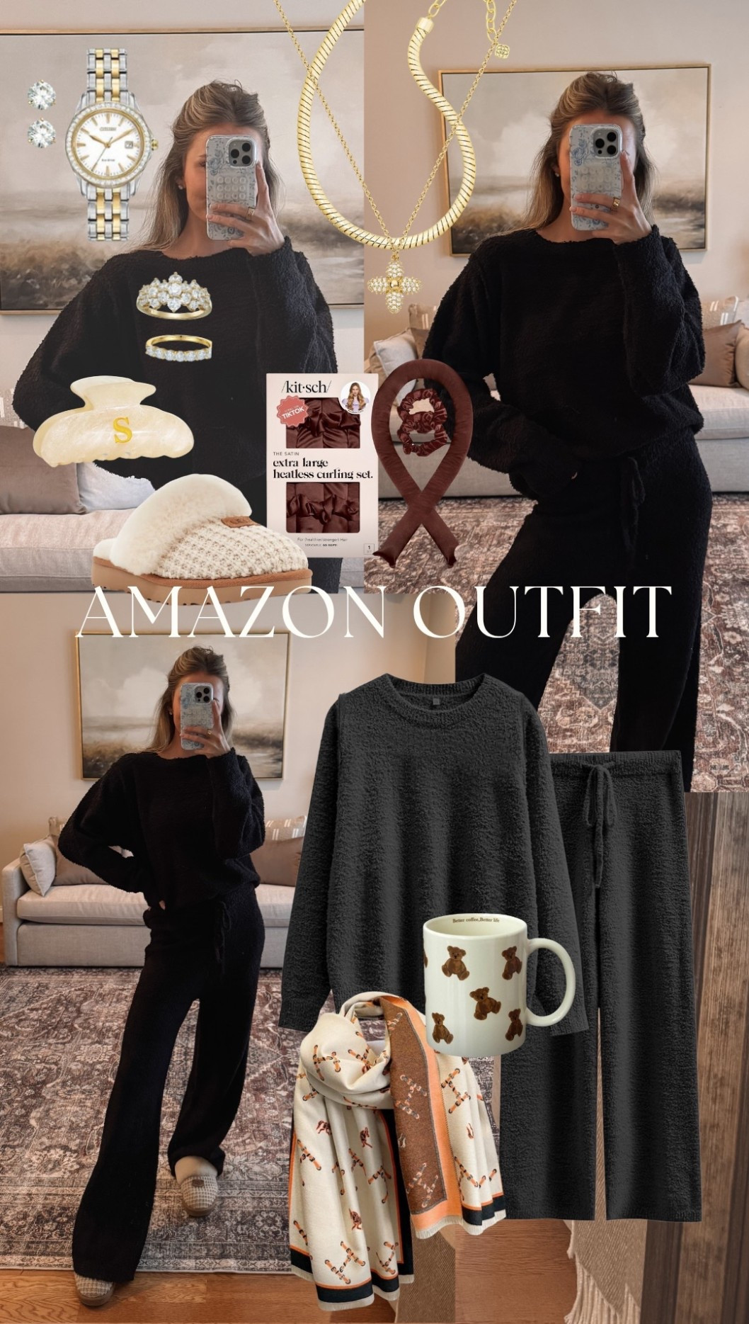 cozy girl season ☕️ this amazon set is one of my favorites for lounging or working from home — super soft, stretchy, and under $50. paired it with my go-to slippers and satin heatless curler for the ultimate comfy day.

amazon outfit, amazon loungewear set, cozy winter outfit, lounge set, comfy outfit, amazon finds, work from home outfit, affordable amazon fashion, ugg slippers, gift guide items, cute mug


#LTKdayinmylife #LTKGiftGuide #LTKgrwm