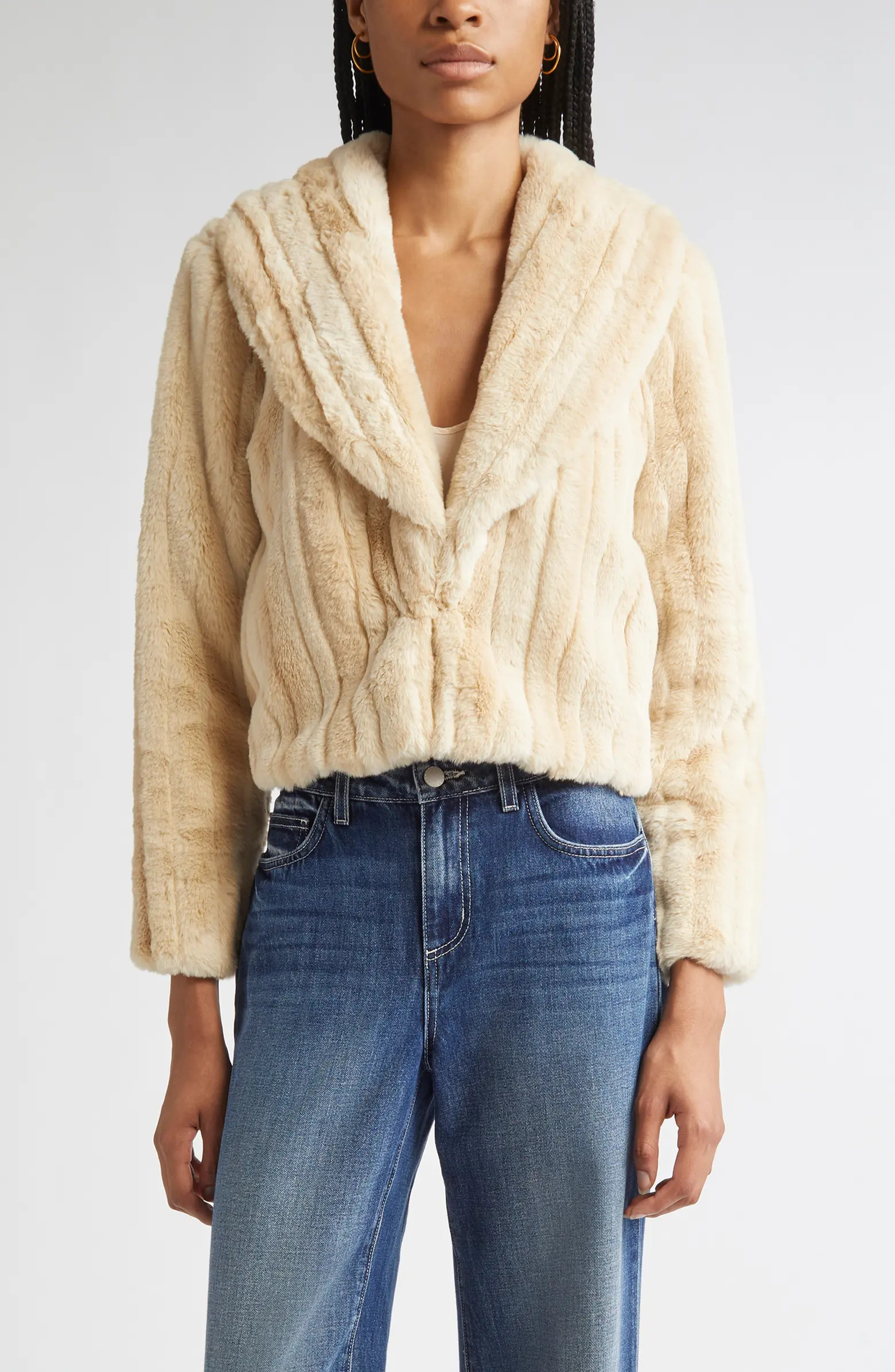 L'AGENCE Davy Crop Faux Fur Jacket | Nordstrom | Nordstrom
