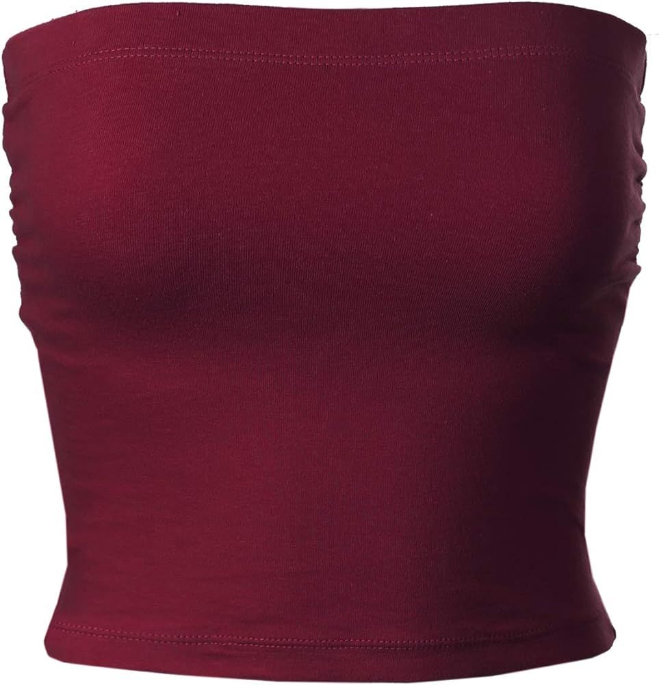 MixMatchy Women's Solid Casual Summer Ruched Side Double Layered Tube Top with Cotton Shelf Bra | Amazon (US)