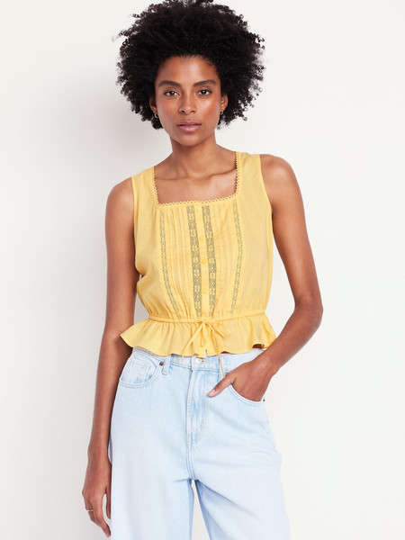 Tie-Waist Lace-Trim Top | Old Navy (US)