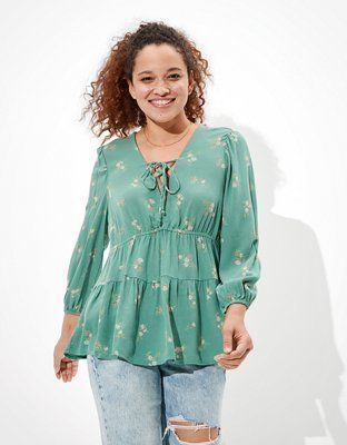 AE Lace Up Tunic Babydoll Top | American Eagle Outfitters (US & CA)
