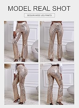 BLENCOT Bell Bottoms for Women High Waisted Wide Leg Palazzo Pants Bling Sequin Flared Trousers | Amazon (US)