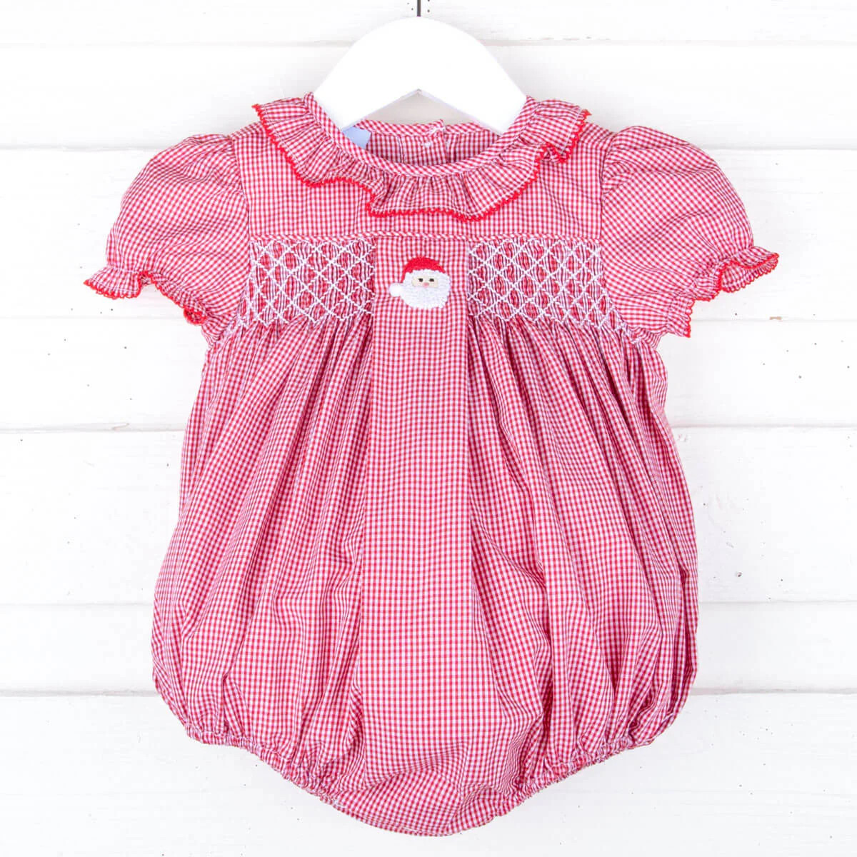 Santa's Favorite French Knot & Smocked Red Gingham Bubble | Classic Whimsy