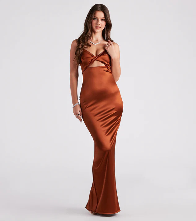 Denise Formal Satin Twist Long Dress | Windsor Stores