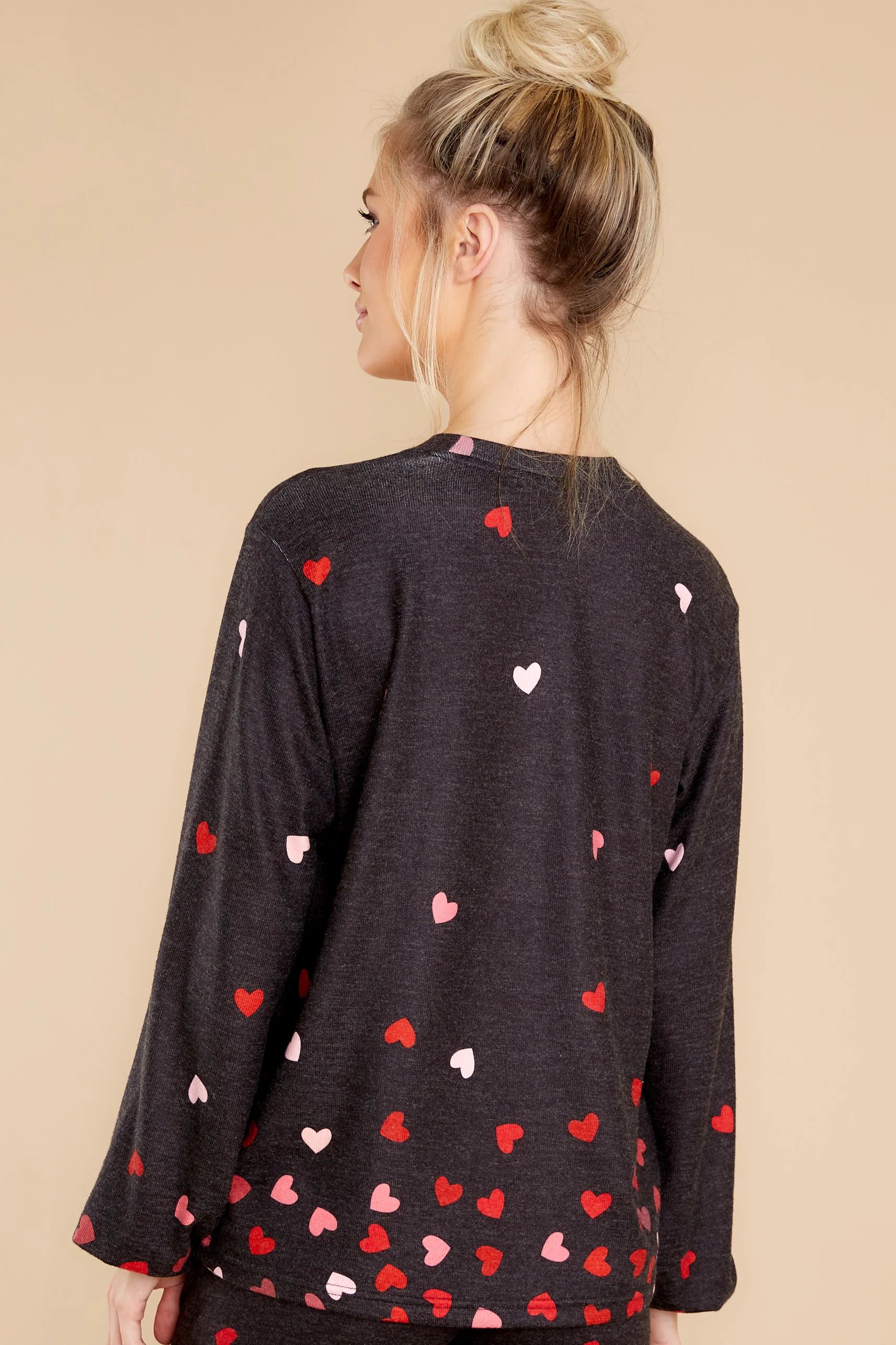 Wrapped In Love Dark Grey Heart Print Top | Red Dress 