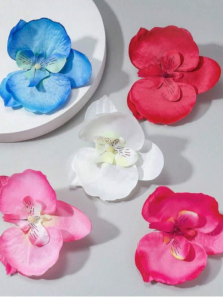 5 piezas de pinzas de pelo con flores de orquídea de imitación de colores para mujeres, adecuad... | SHEIN
