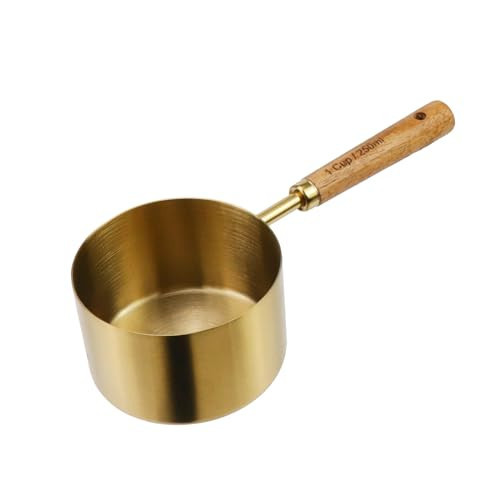 Mewutal 1 Cup Measuring Cup with Wooden Handle, 250ml Stainless Steel Measuring Scoop 1 Cup Measuring Cups for Baking Cooking Wet and Dry Ingredients (250ml) | Amazon (US)