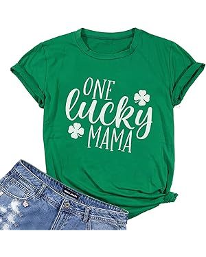 One Lucky Mama St. Patrick's Day Shamrock T Shirt Women Casual Short Sleeve Cute Graphic Tops Tee... | Amazon (US)